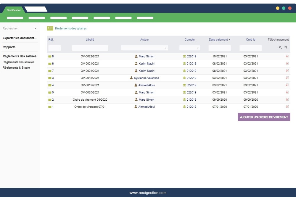 Gestion des ordres de virements
