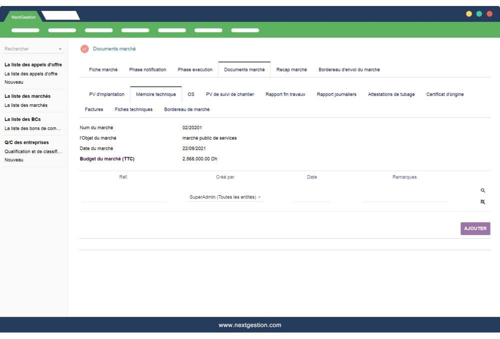 Gestion Marché public, Appel d'offre et bon de commande
