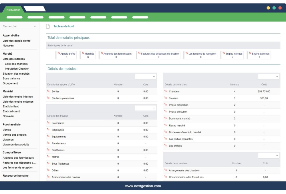 Module de Gestion BTP, Appel Offre et Marchés
