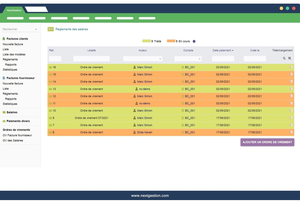 Transfer order: Supplier invoices / Employee salary