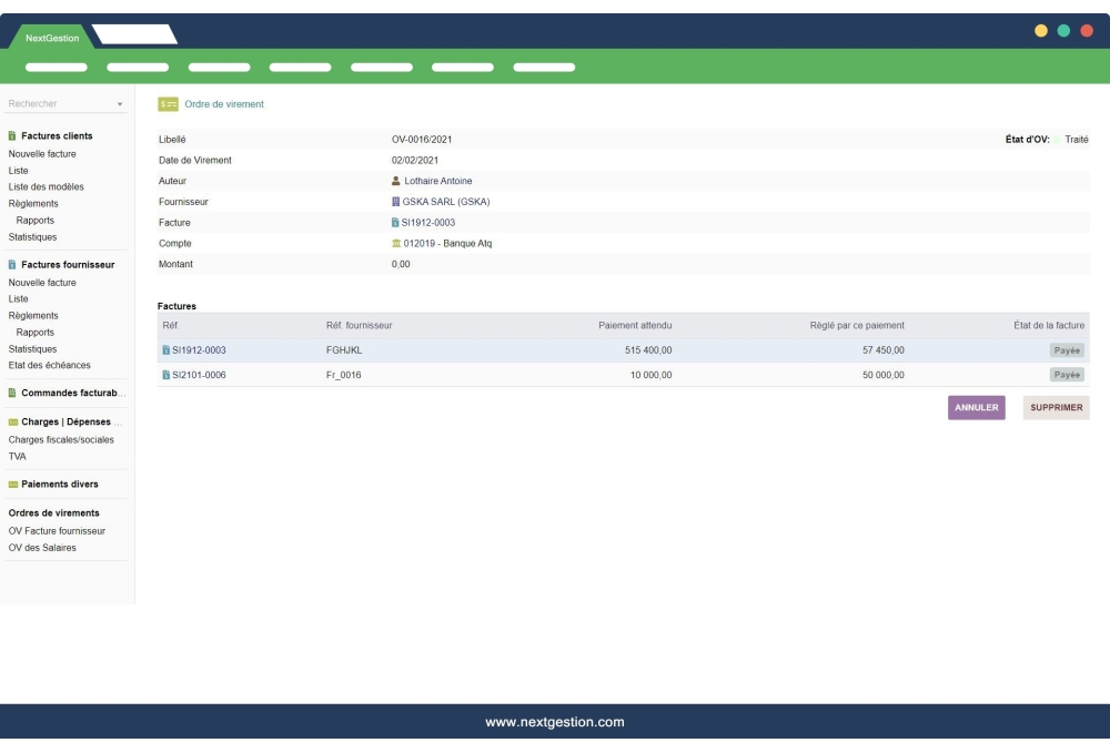 Transfer order: Supplier invoices / Employee salary