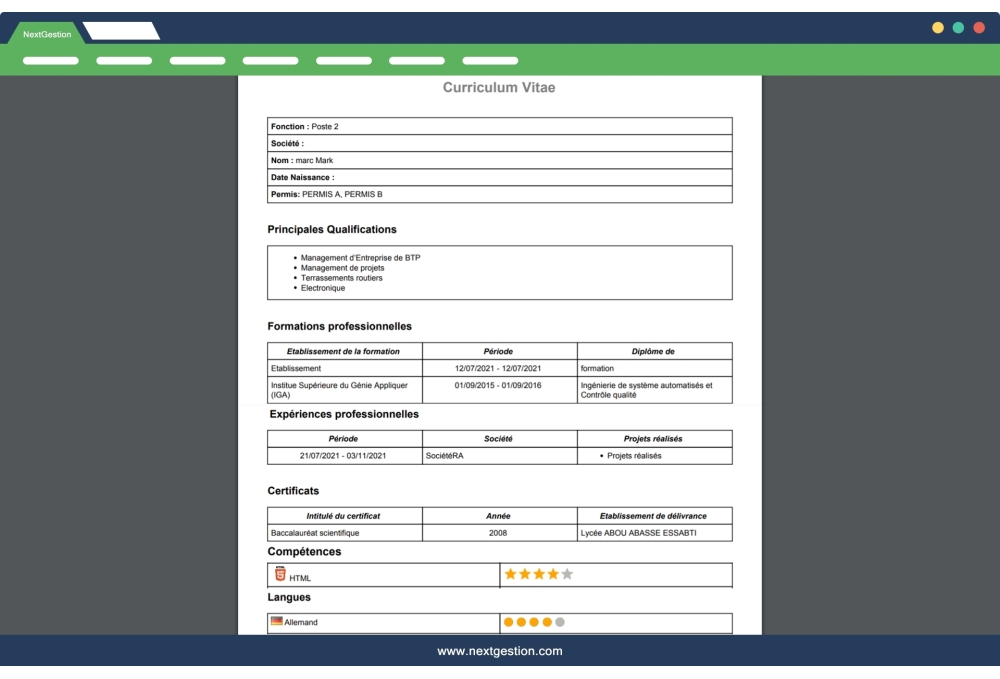 Professional CV management Dolibarr