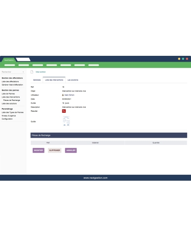 Management of breakdowns and maintenances
