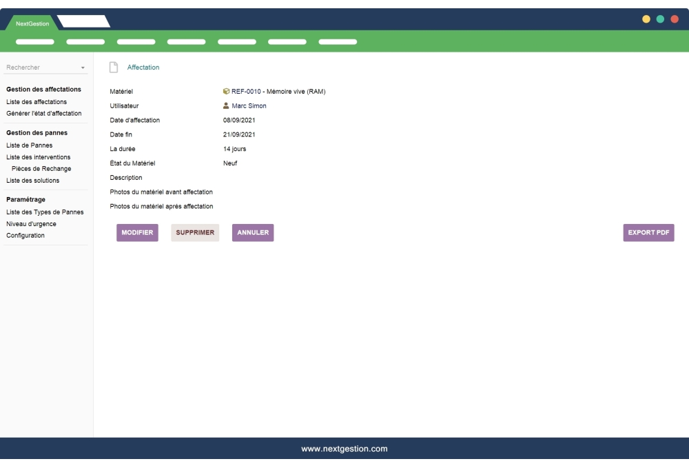 Management of breakdowns and maintenances