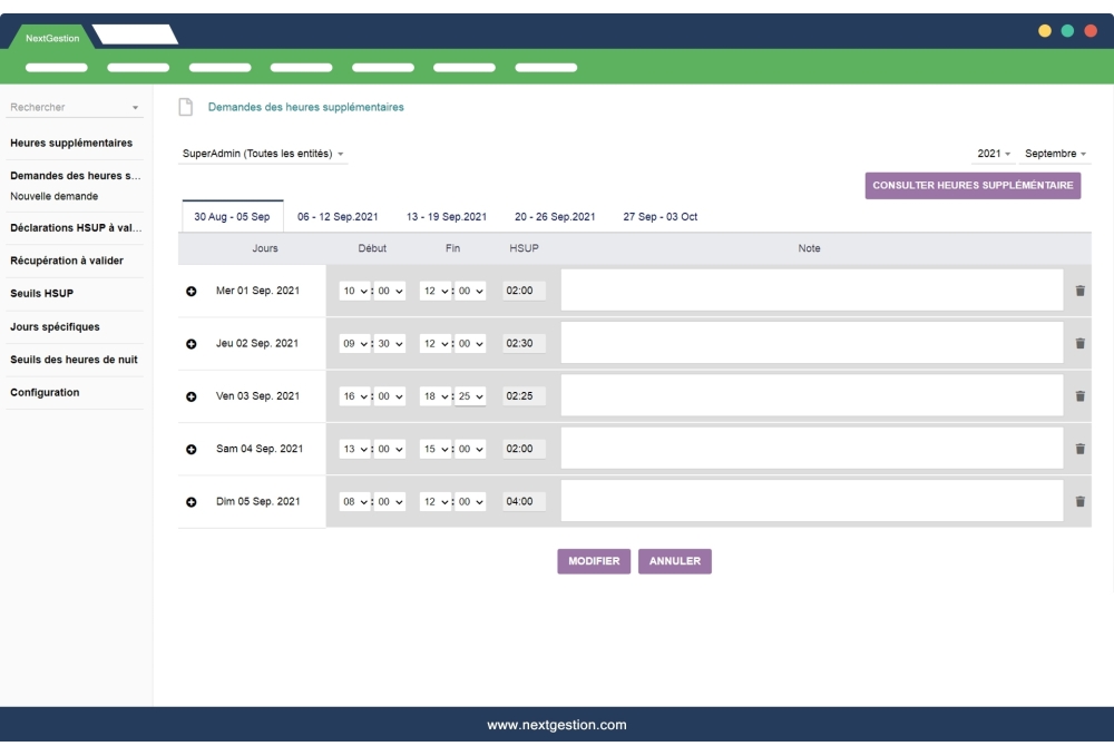 Management of Dolibarr overtime