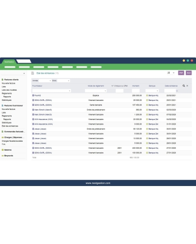 Statement of Dolibarr maturities.