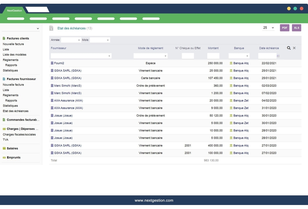 État des échéances Dolibarr