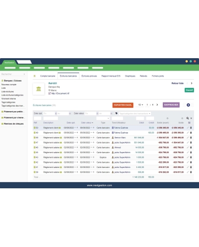 Exportieren Sie Dolibarr-Bankeinträge in Excel