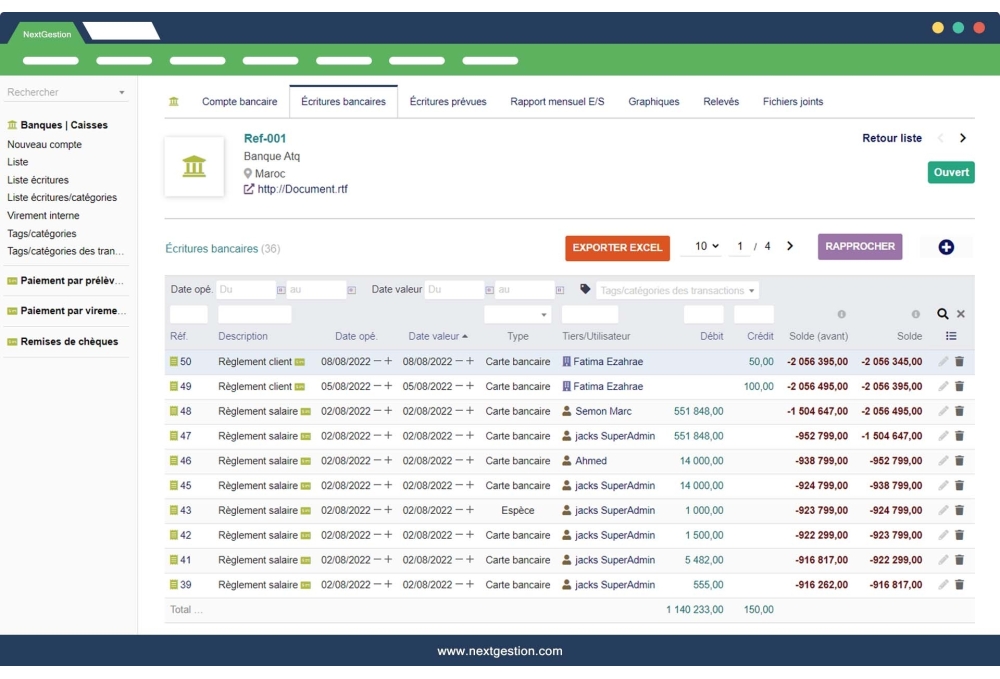 Exportar asientos bancarios Dolibarr en Excel