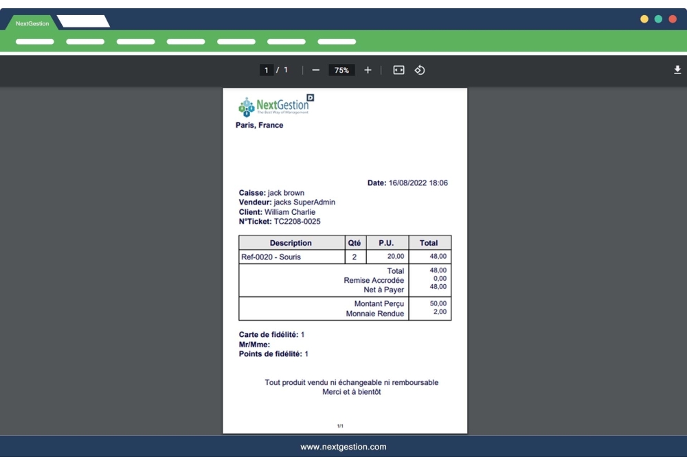 Ticket de caisse Dolibarr