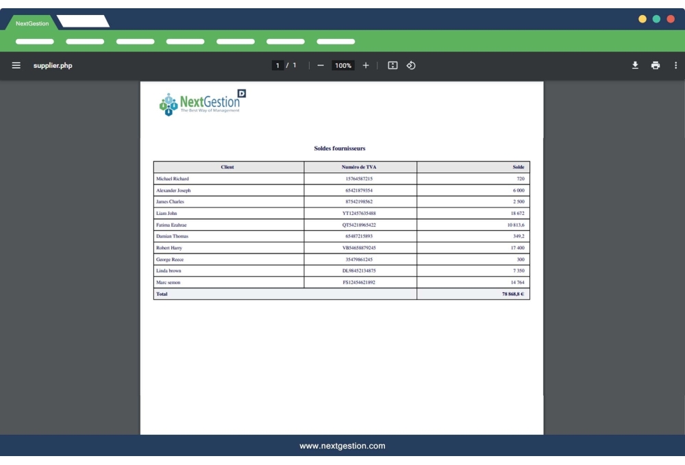 Dolibarr supplier and customer balance