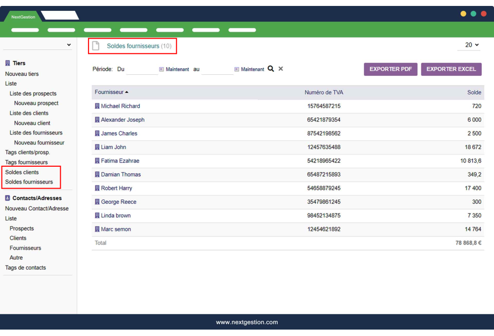 Saldo de proveedores y clientes de Dolibarr