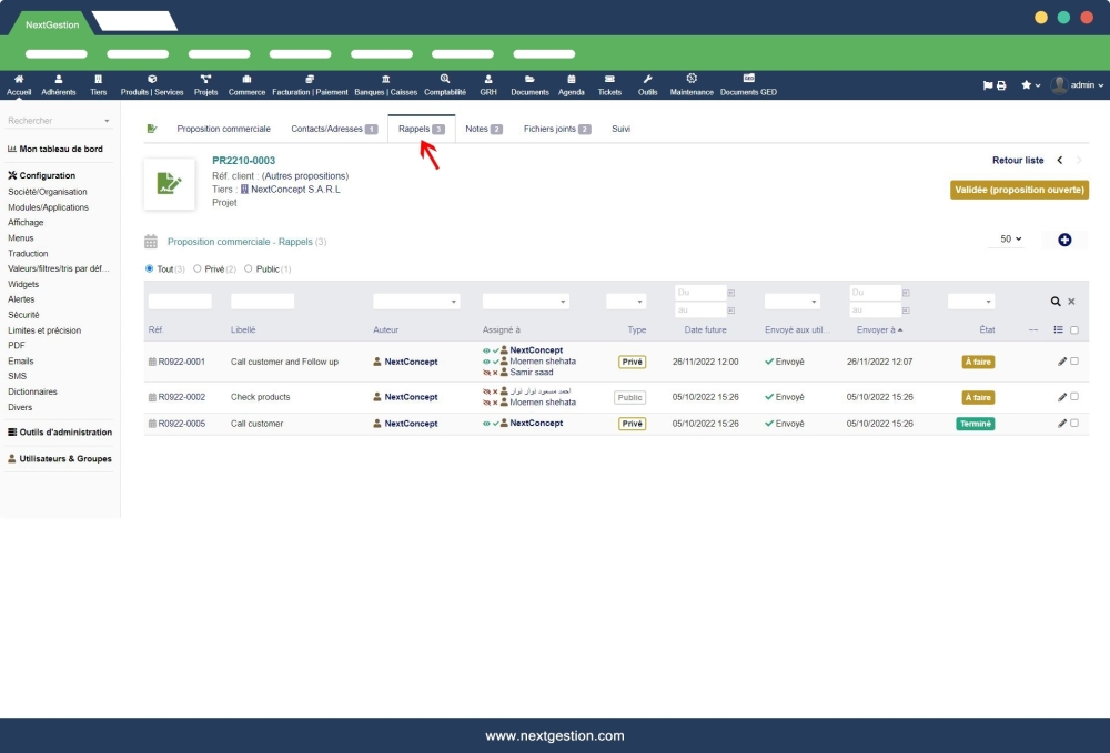 DoliReminder - Recordatorio de Dolibarr