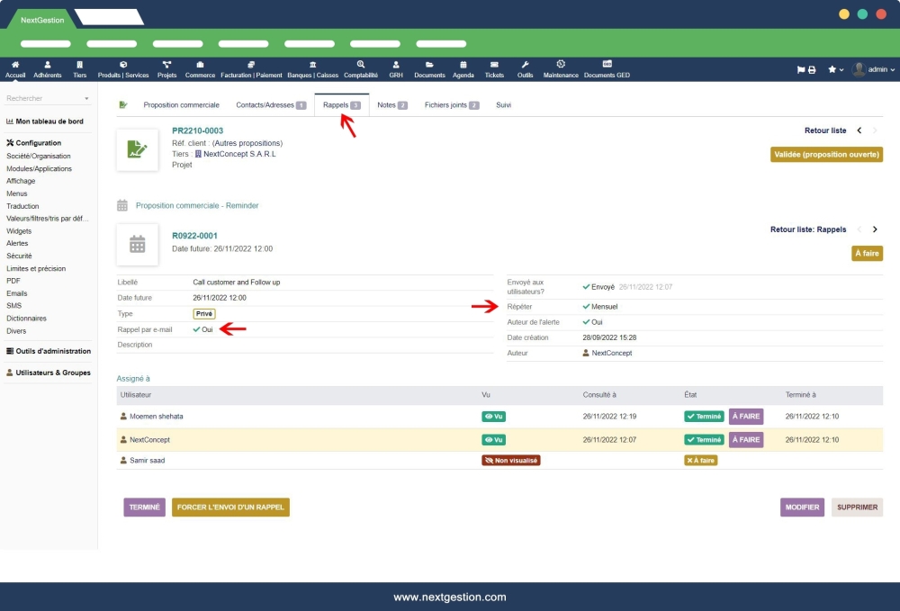 DoliReminder - Recordatorio de Dolibarr