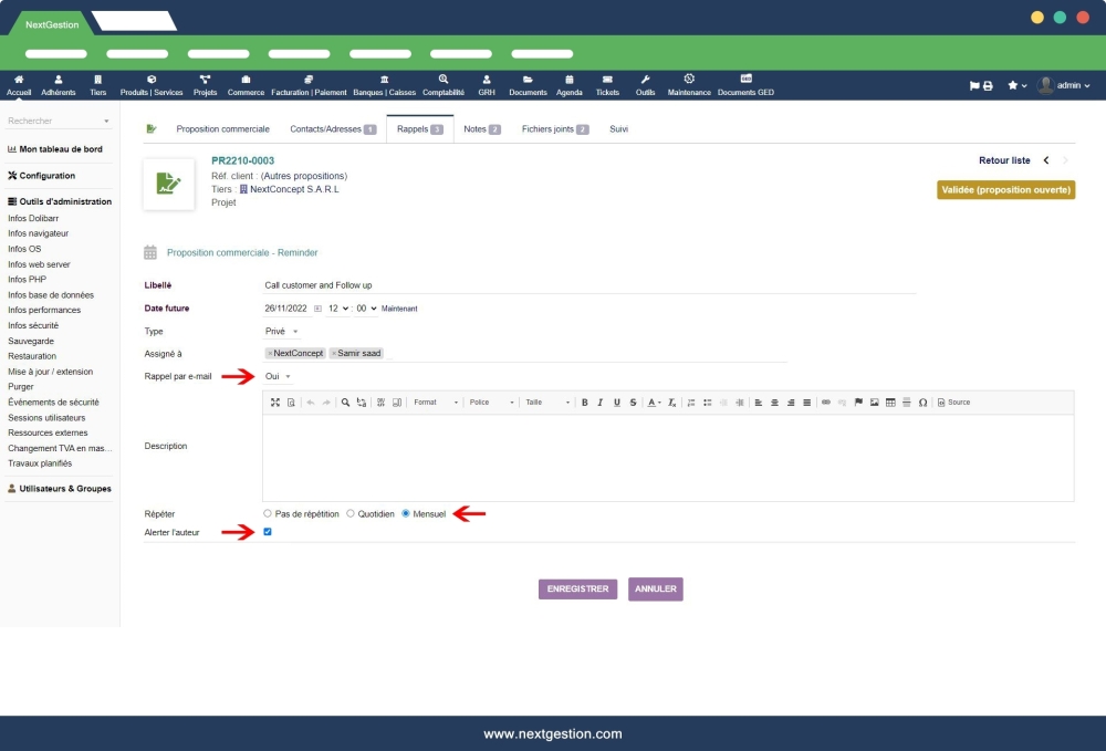 DoliReminder - Recordatorio de Dolibarr