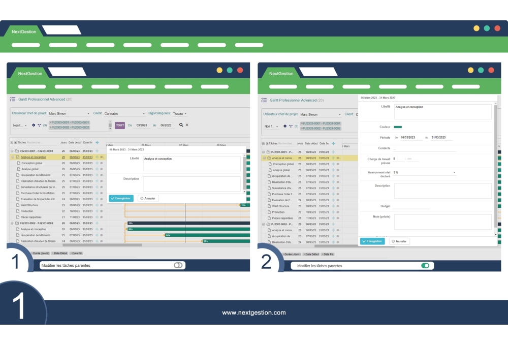 Fortgeschrittener professioneller Gantt Dolibarr