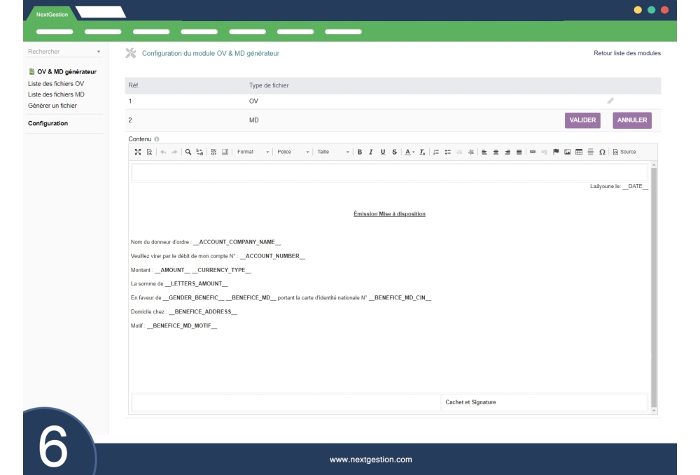 Generatore di ordini di trasferimento e disponibilità