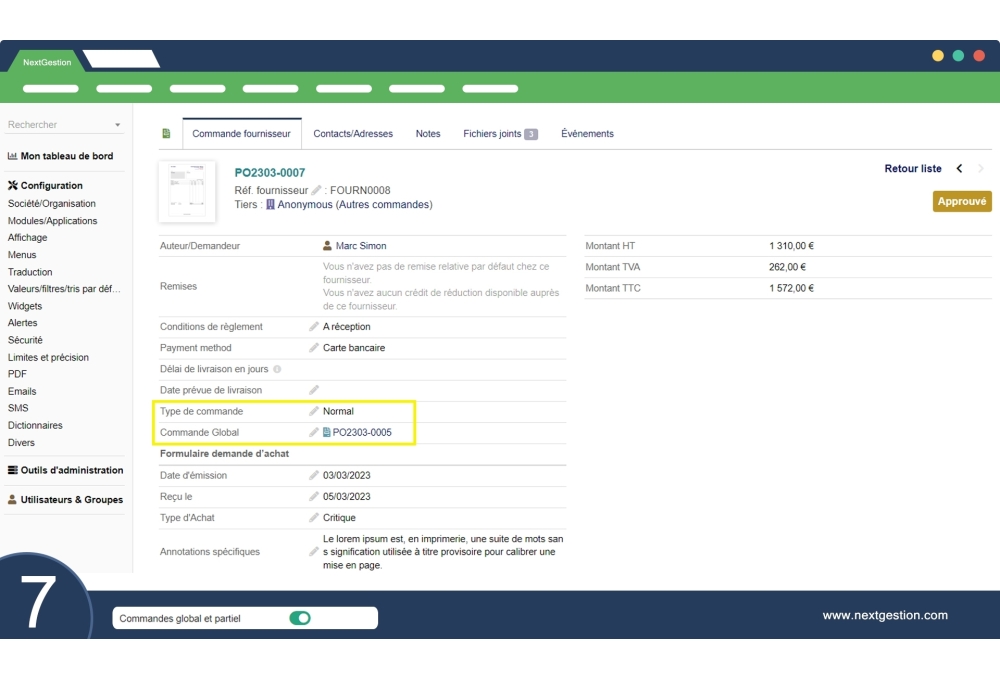 Solicitud de compra de Dolibarr