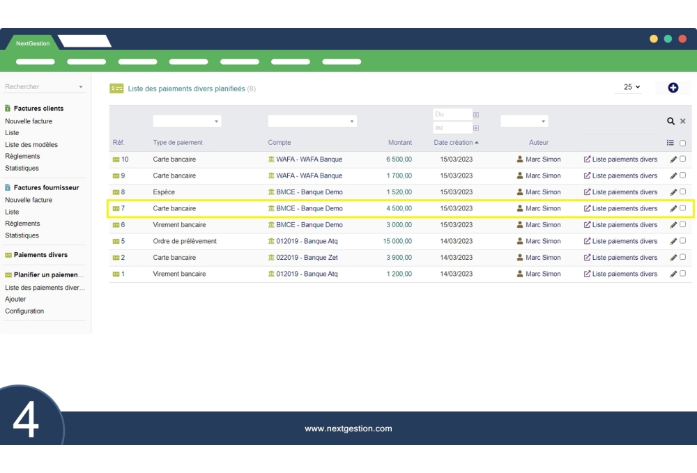 Planifier des paiements divers
