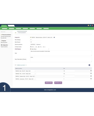 Foglio di produzione