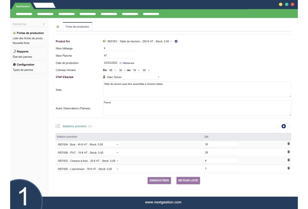 Foglio di produzione