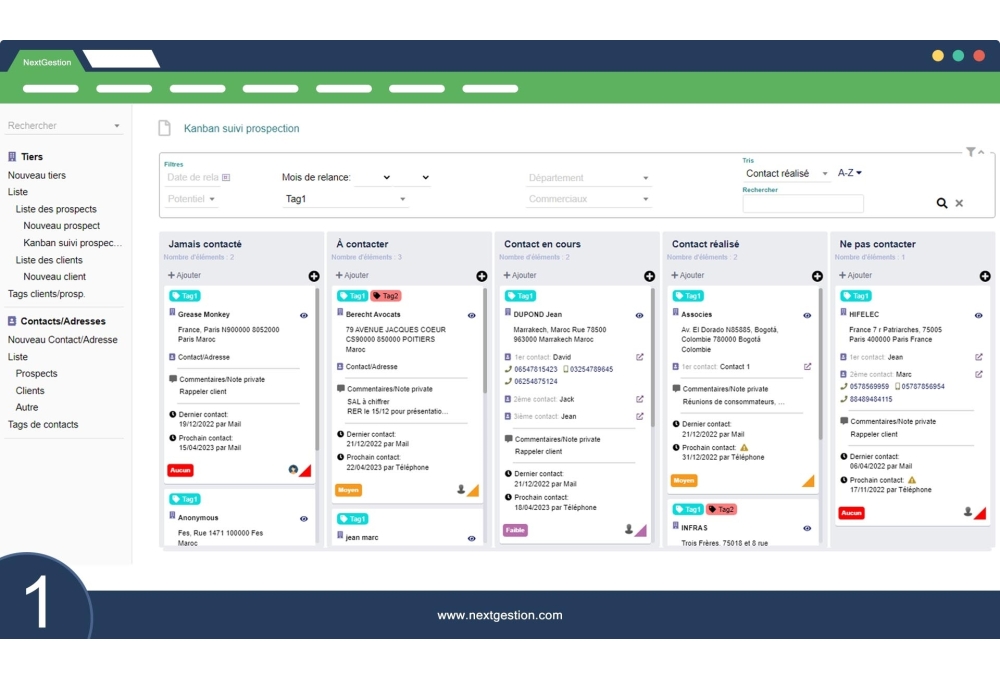Kanban de suivi des prospections