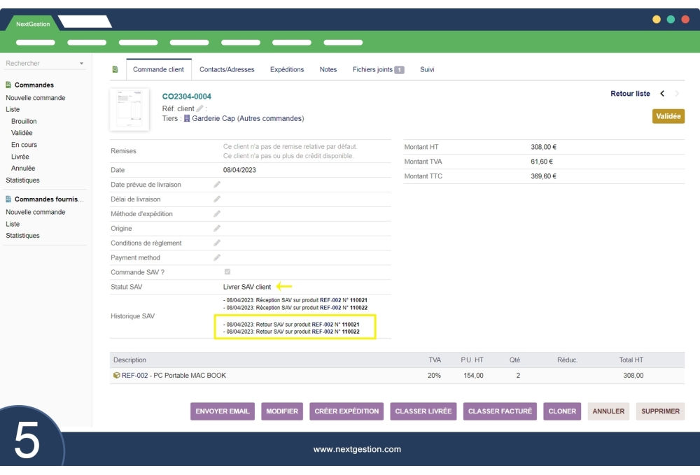 After-sales module Orders