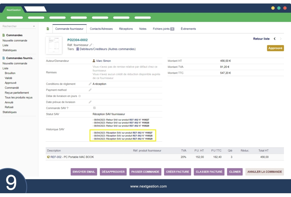 After-sales module Orders
