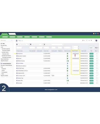 Date dernière commande dans liste tiers