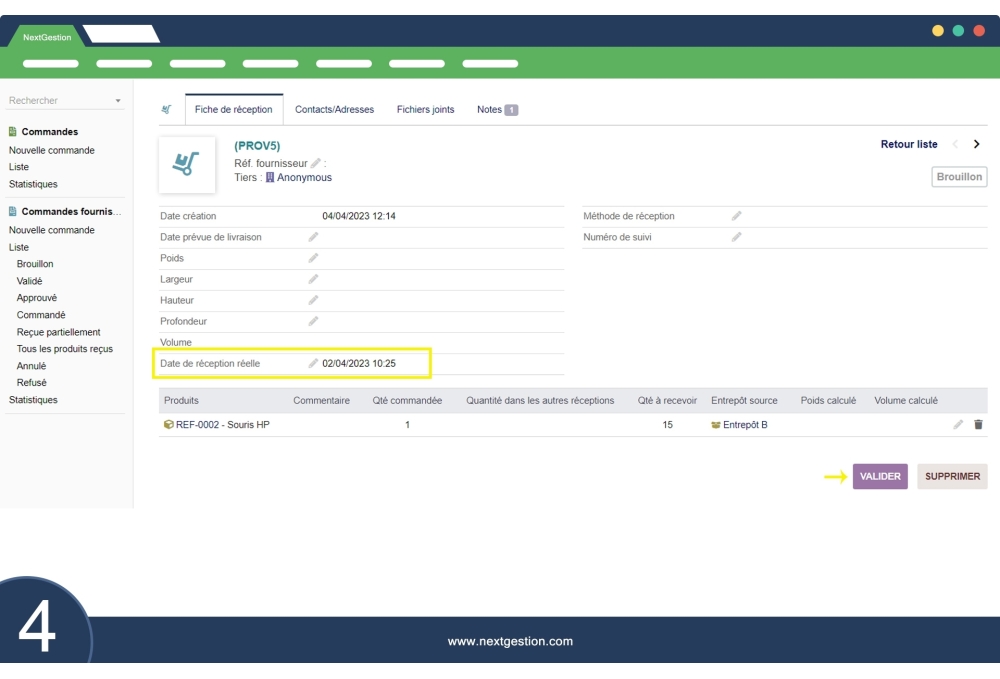 Date of receipt in stock movement