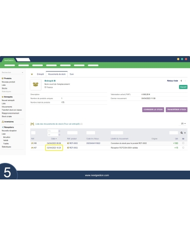 Date de réception en mouvement de stock