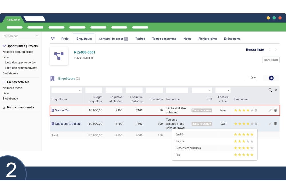 Suivi des enquêteurs