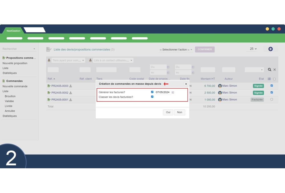 Création de commandes en masse depuis devis