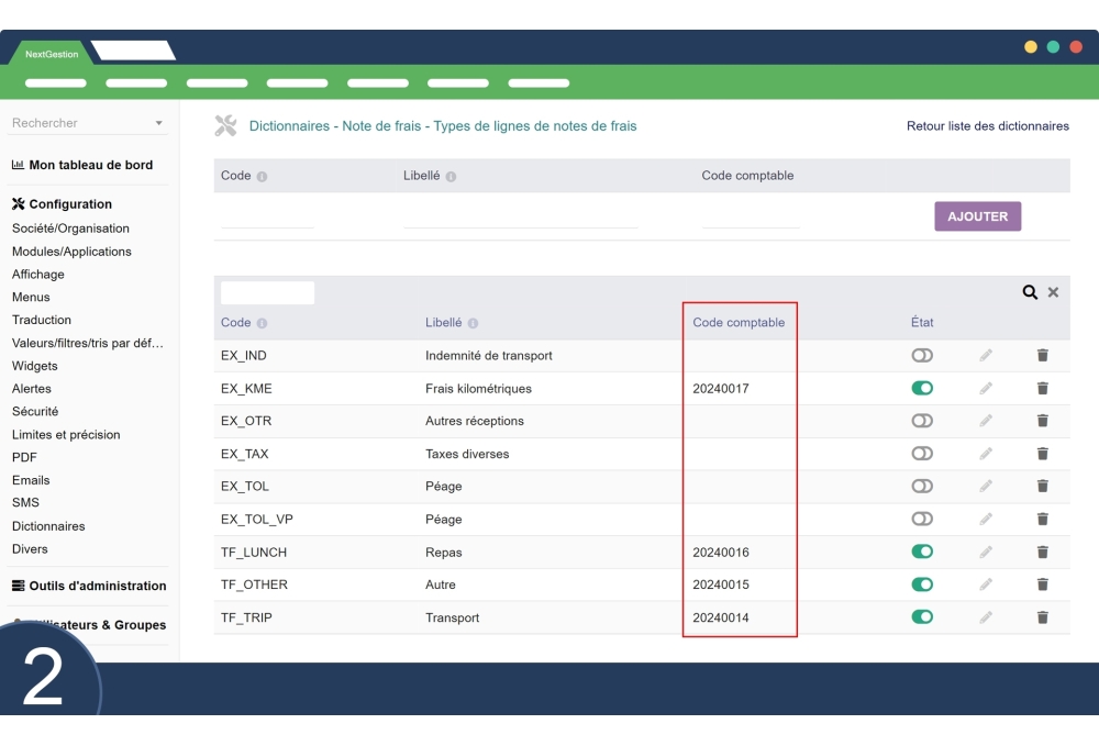 Módulo Código de Gastos Contables