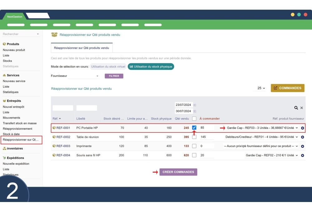 Auffüllen nach Menge der verkauften Produkte