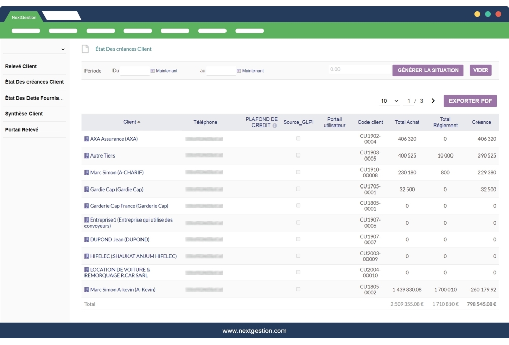 Dolibarr customer and supplier statements module