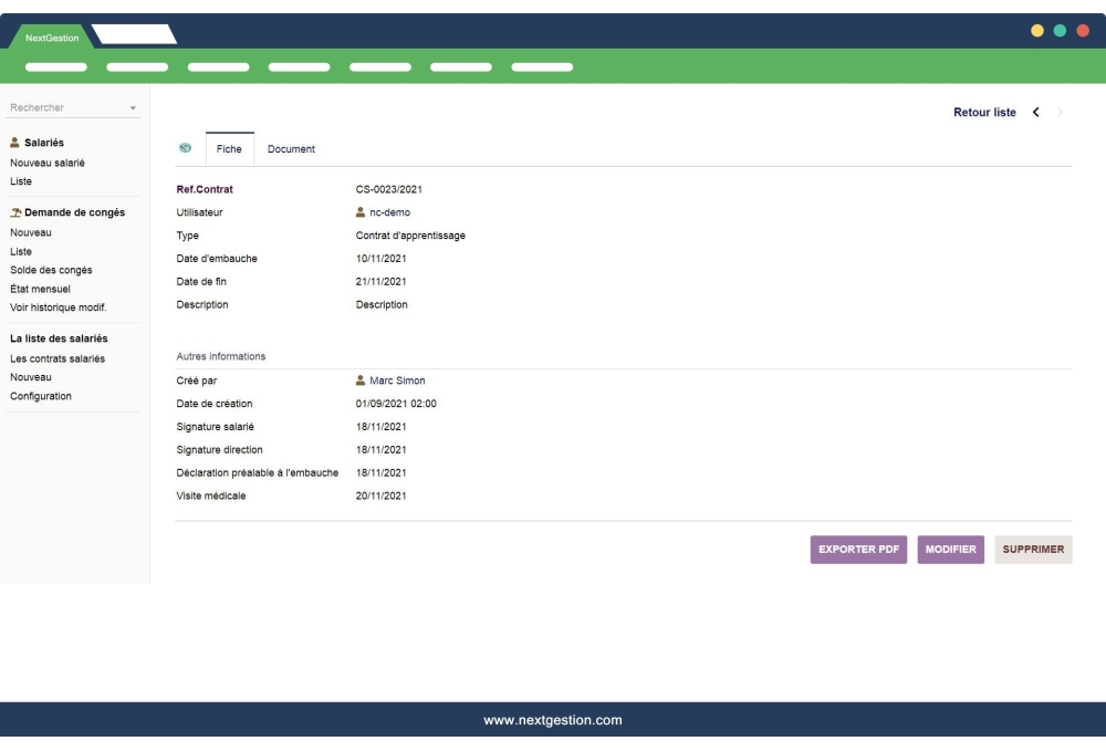 Advanced management of employee contracts - Editions