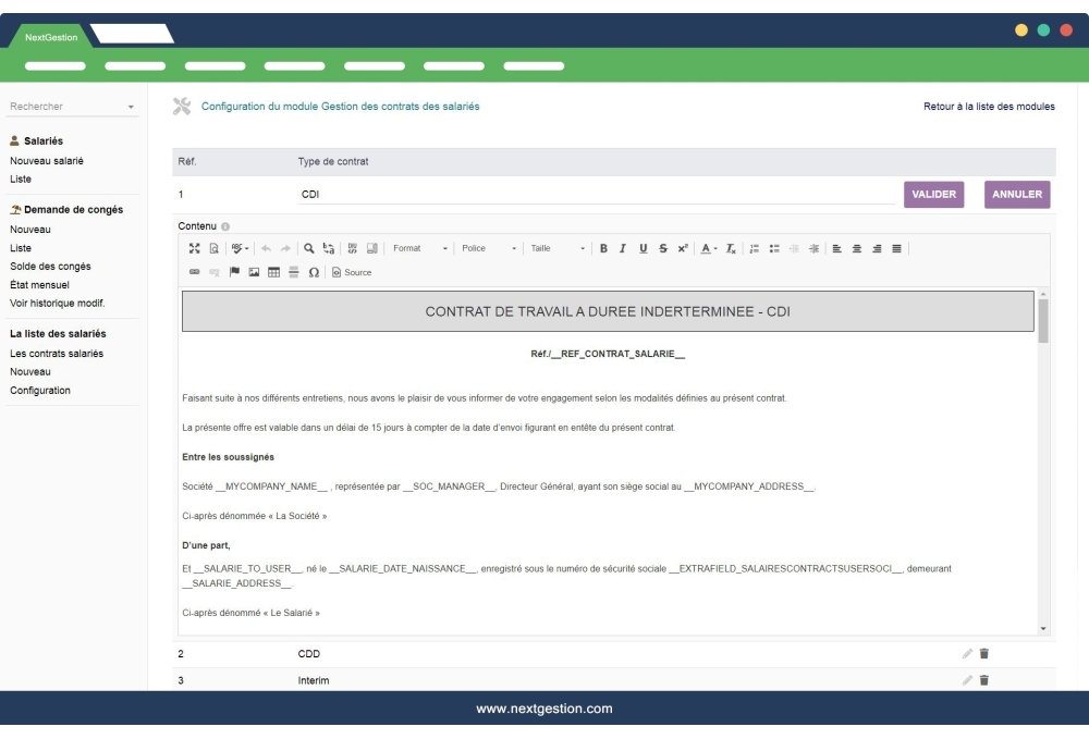 Gestion Avancée des contrats salarié - Editions