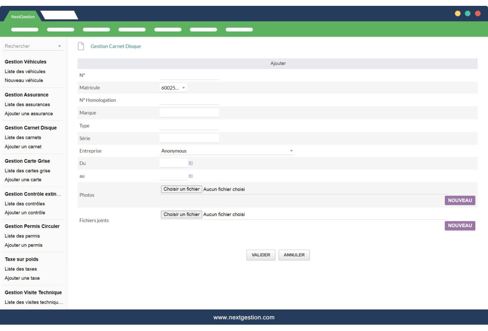 Module de gestion des Véhicules, engins et camions d'une entreprise