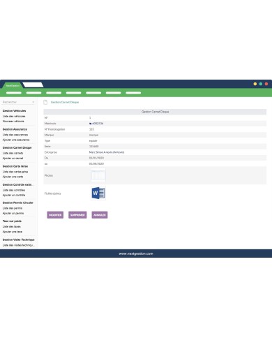 Module de gestion des Véhicules, engins et camions d'une entreprise